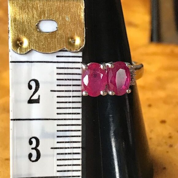 Natural Ruby Diamond Sterling Silver Ring Size 8 - Picture 6 of 8